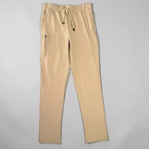 London Fog Supply Pants Mens M Khaki Tan Travel Elastic Waist Zip Pocket Stretch